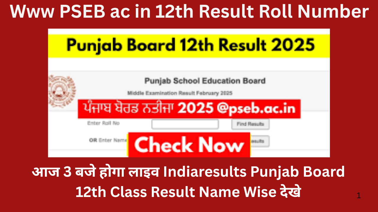 Www PSEB ac in 12th Result Roll Number