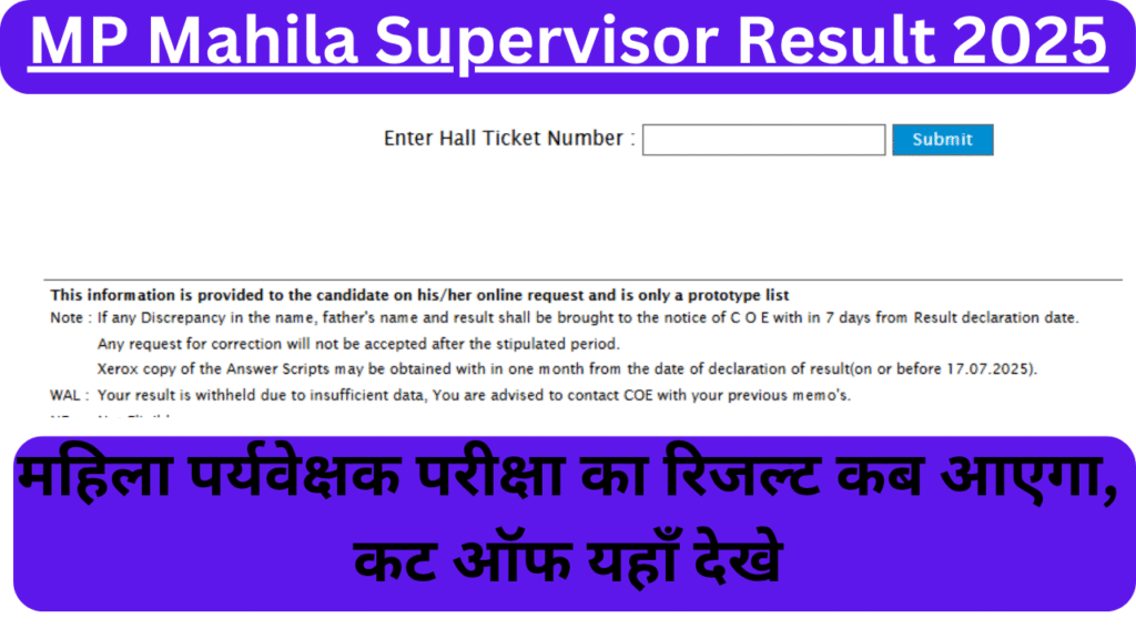 MP Mahila Supervisor Result 2025