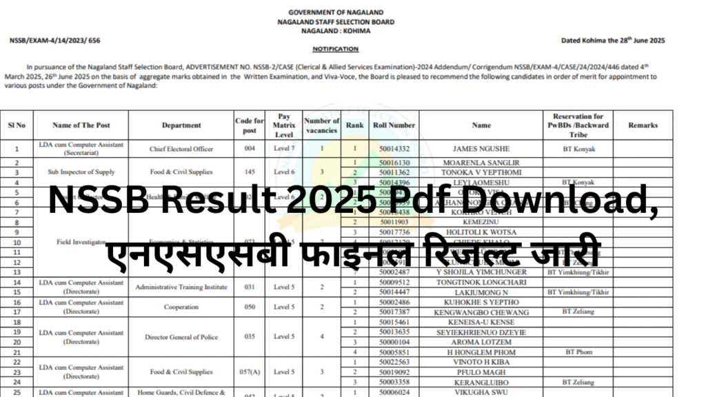 NSSB Result 2025 Pdf Download