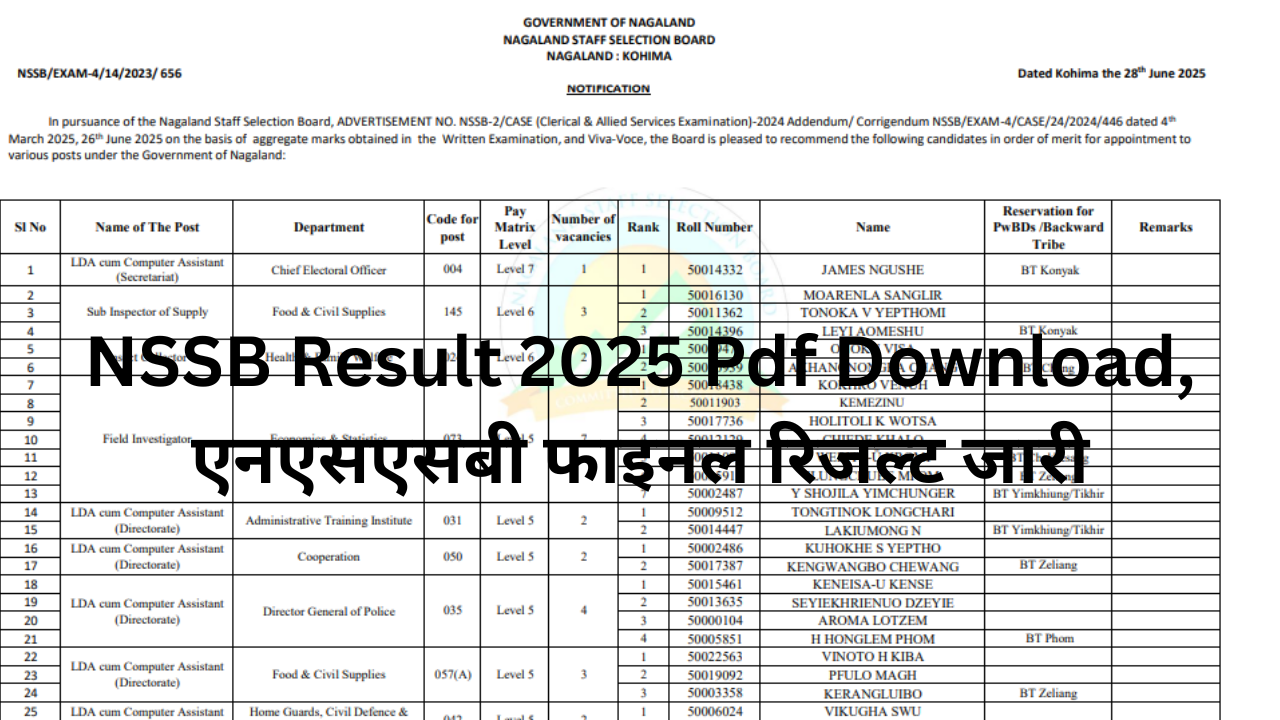 NSSB Result 2025 Pdf Download