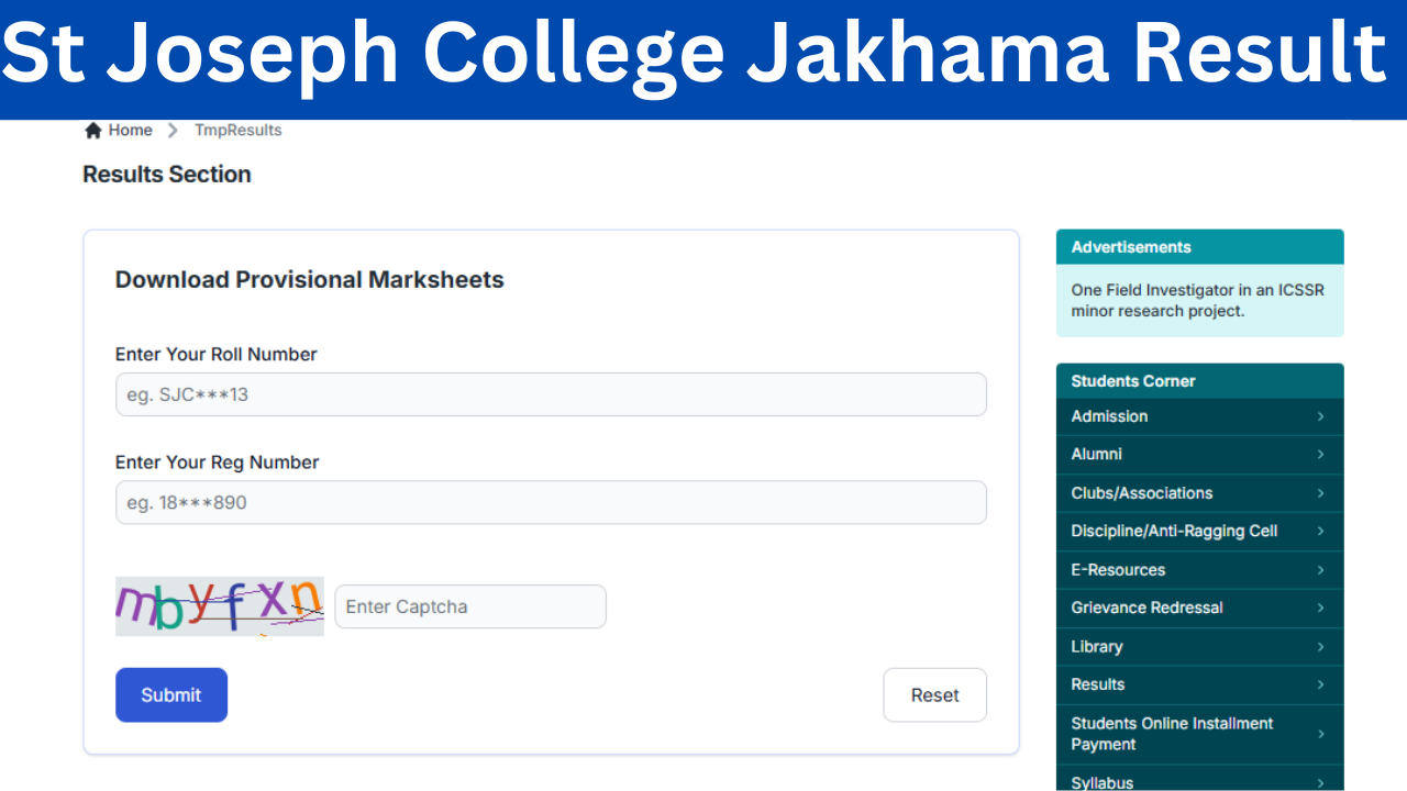 St Joseph College Jakhama Result 2025