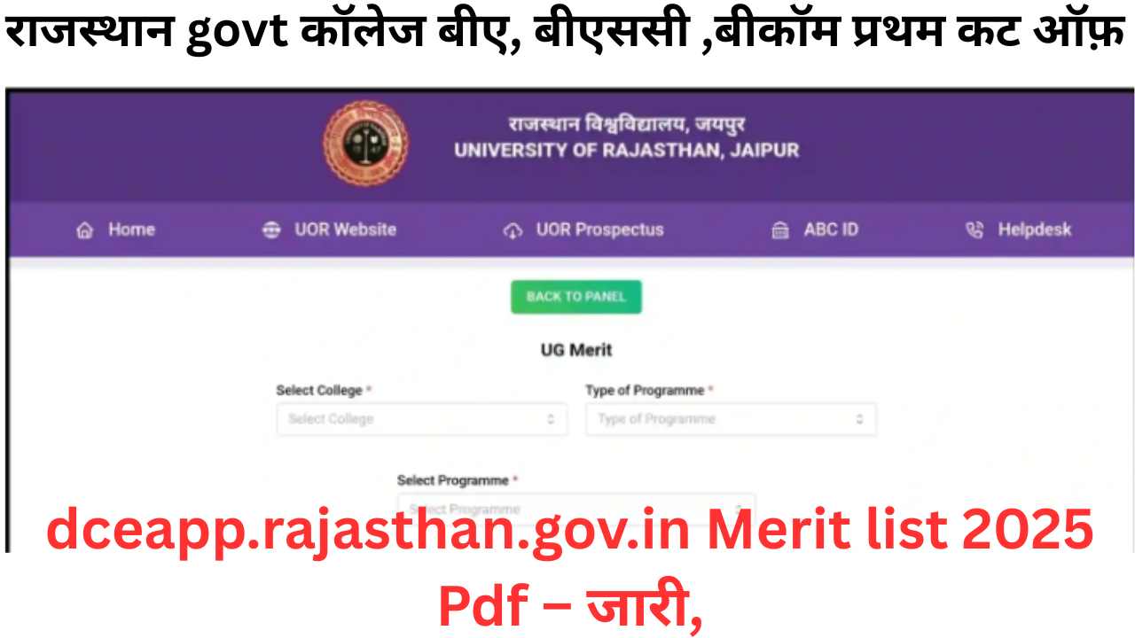 dceapp.rajasthan.gov.in Merit list 2025