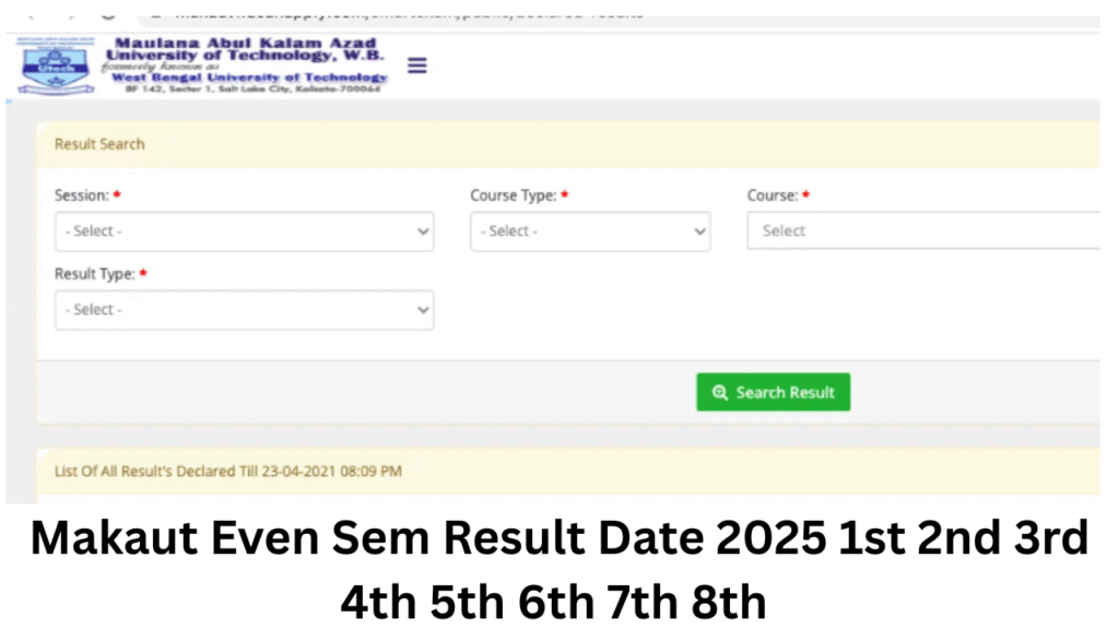 Makaut Even Sem Result Date 2025