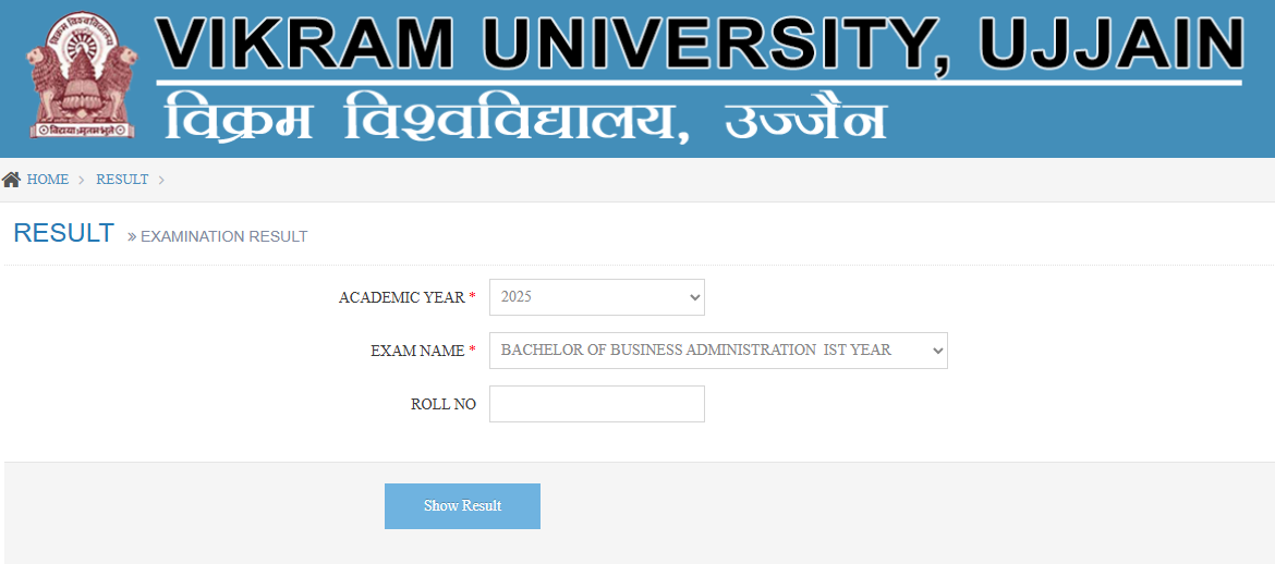 Vikram University BBA Result 2025